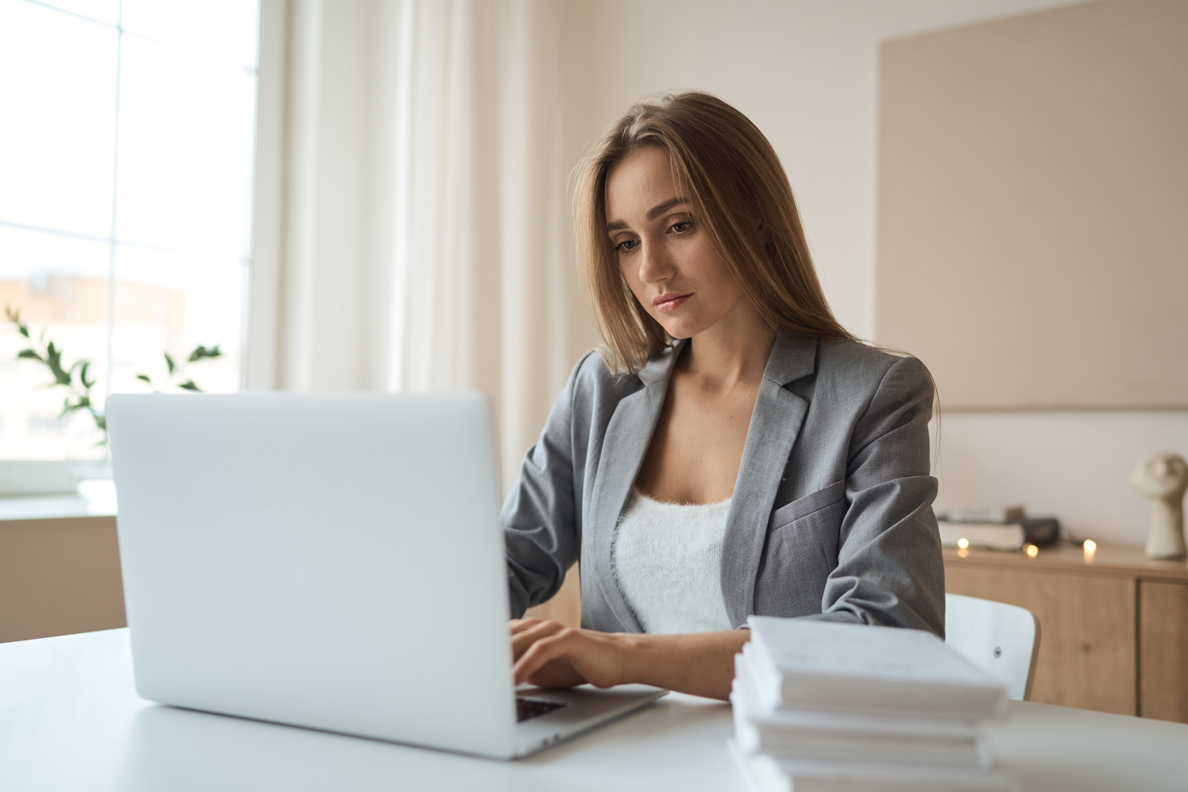 Young Woman Working Using Computer Laptop